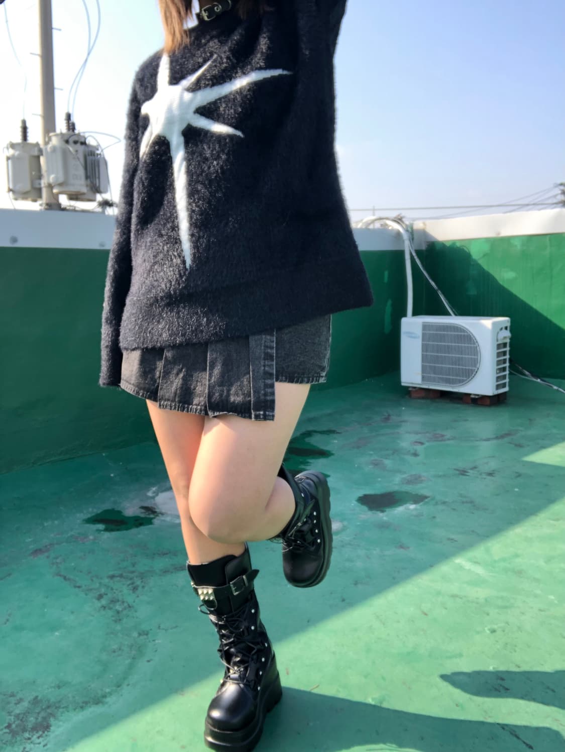 빈티지 구제 별 스타 레터링 패턴 앙고라 루즈핏 니트 상품이미지4