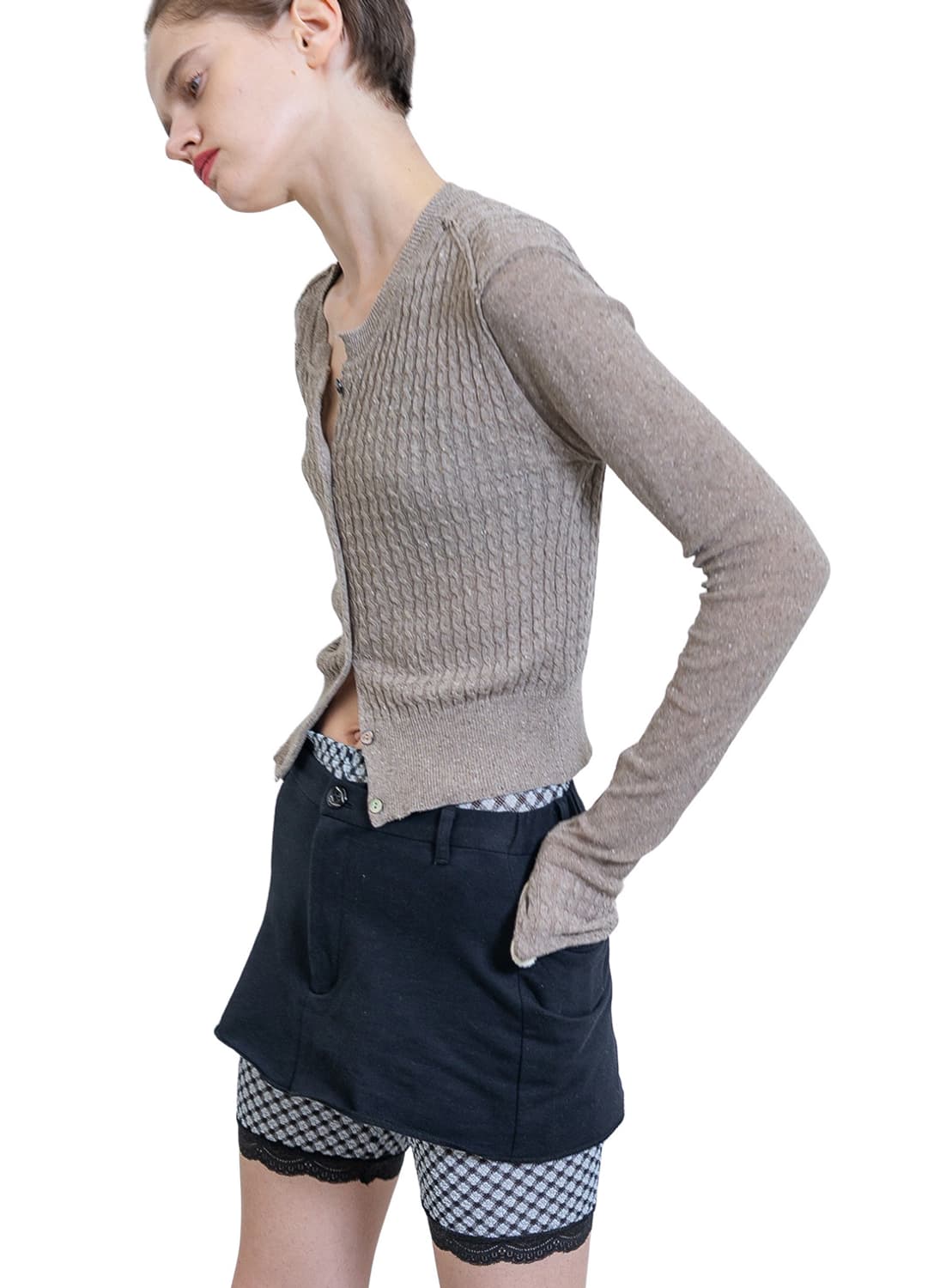 [F]퍼버즈 26ss Silk Thin 케이블 가디건/베이지 상품이미지2