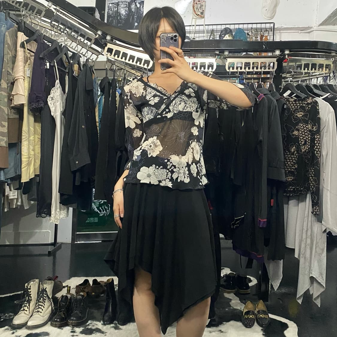 Japanese vtg 오리엔탈 무드 플라워 시스루 탑 상품이미지7