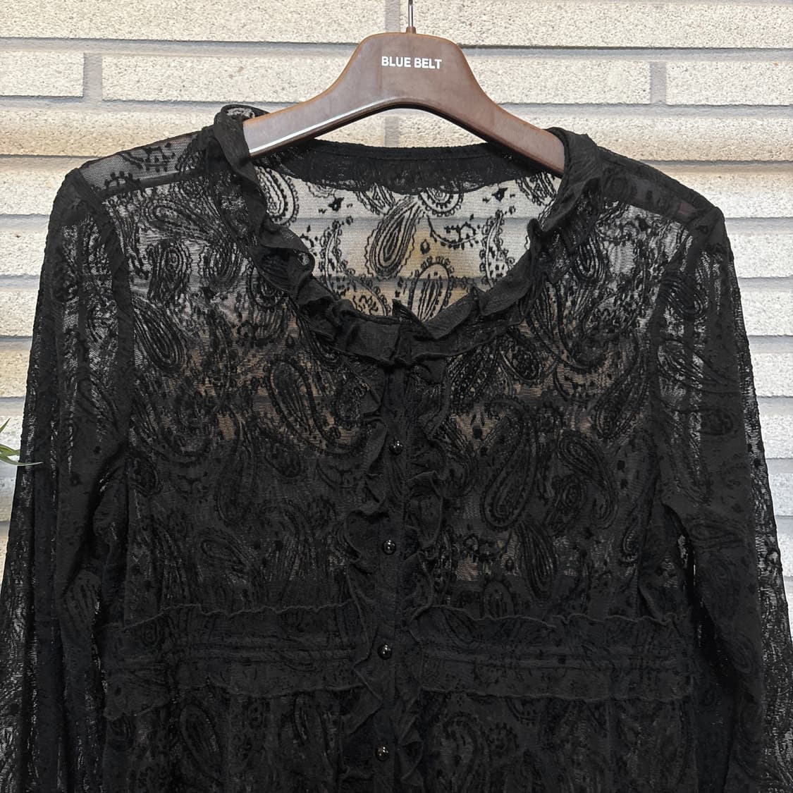 JPN VINTAGE 페이즐리 올오버 시스루 원피스 레이스 프릴 디테일 상품이미지4