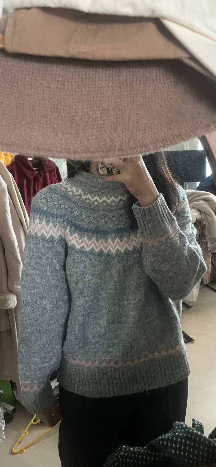 모리걸 빈티지 노르딕 그레이 니트🩶💗 상품이미지3