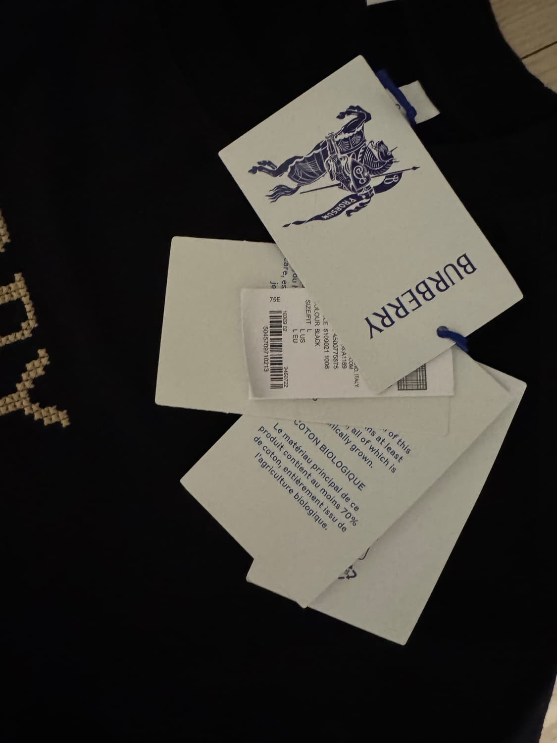 버버리 EKD 스티치코튼 티셔츠 블랙 L(100~105)새상품 상품이미지4