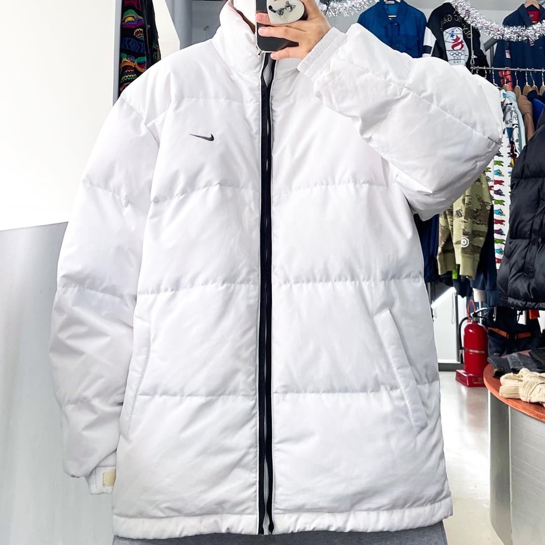 나이키 스우시 뉴챔프 화이트 립스탑 패딩 점퍼 상품이미지1