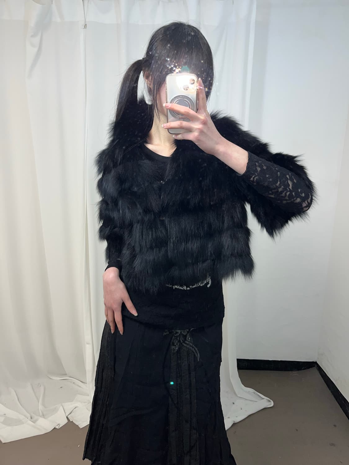 블랙 폭스퍼 판쵸 자켓 상품이미지1