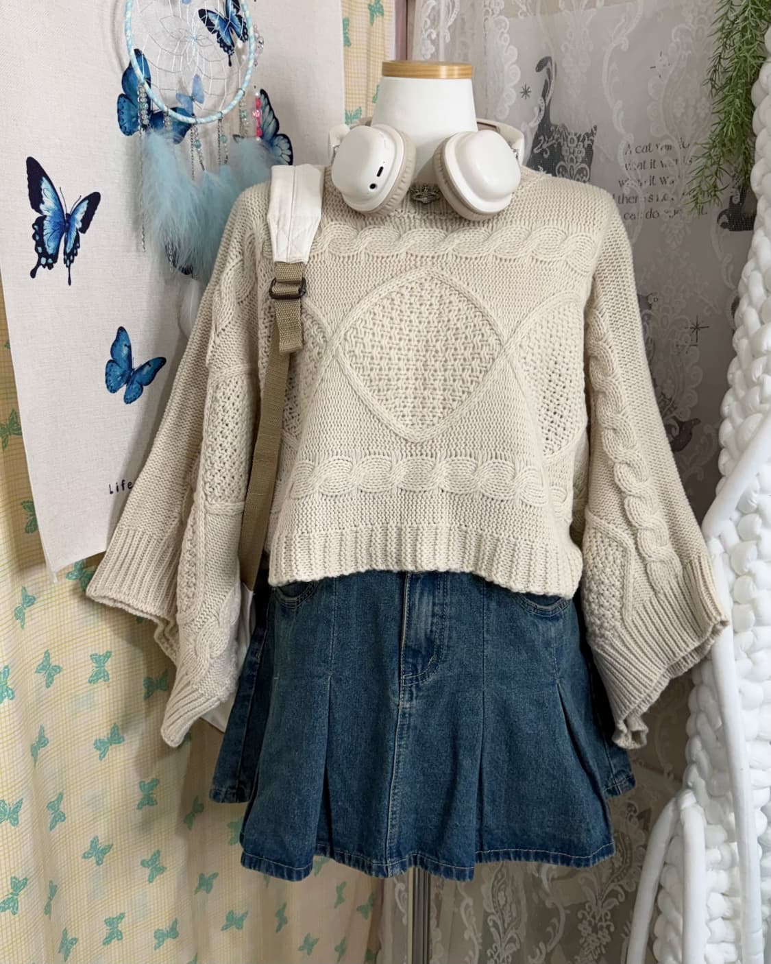 베이지 꽈배기 크롭 니트 상품이미지4