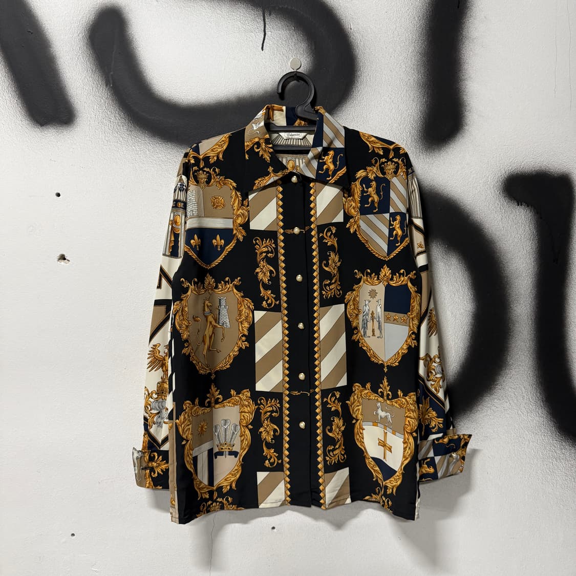 VTG 빈티지 중세 바로크 풀 패턴 긴팔 셔츠 블라우스 상품이미지1