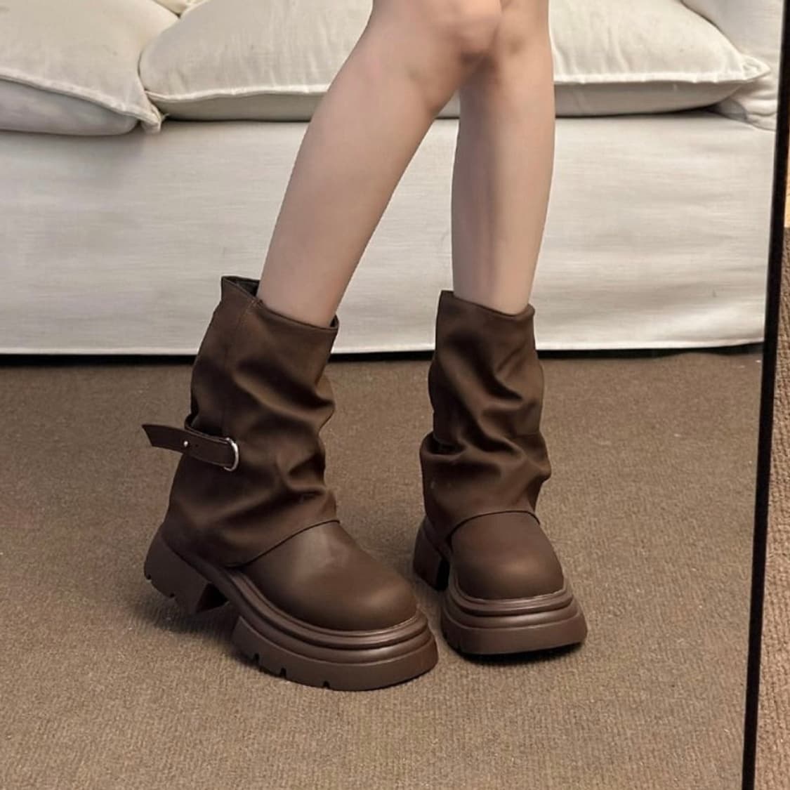 통굽 셔링 미들부츠 상품이미지2