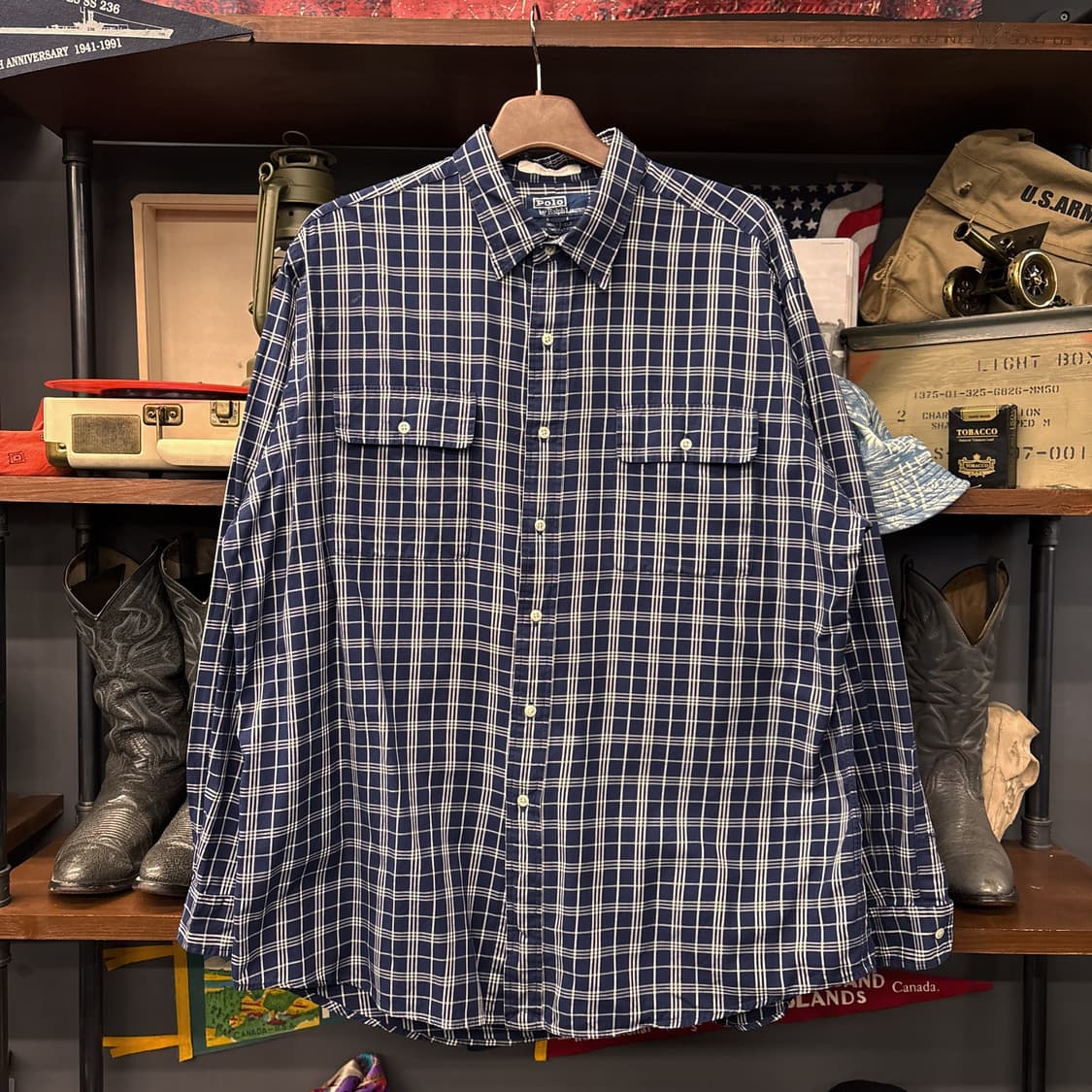 90s 폴로 랄프로렌 윗필드 오버핏 체크포켓 빅셔츠 투-플라이 N754 상품이미지1