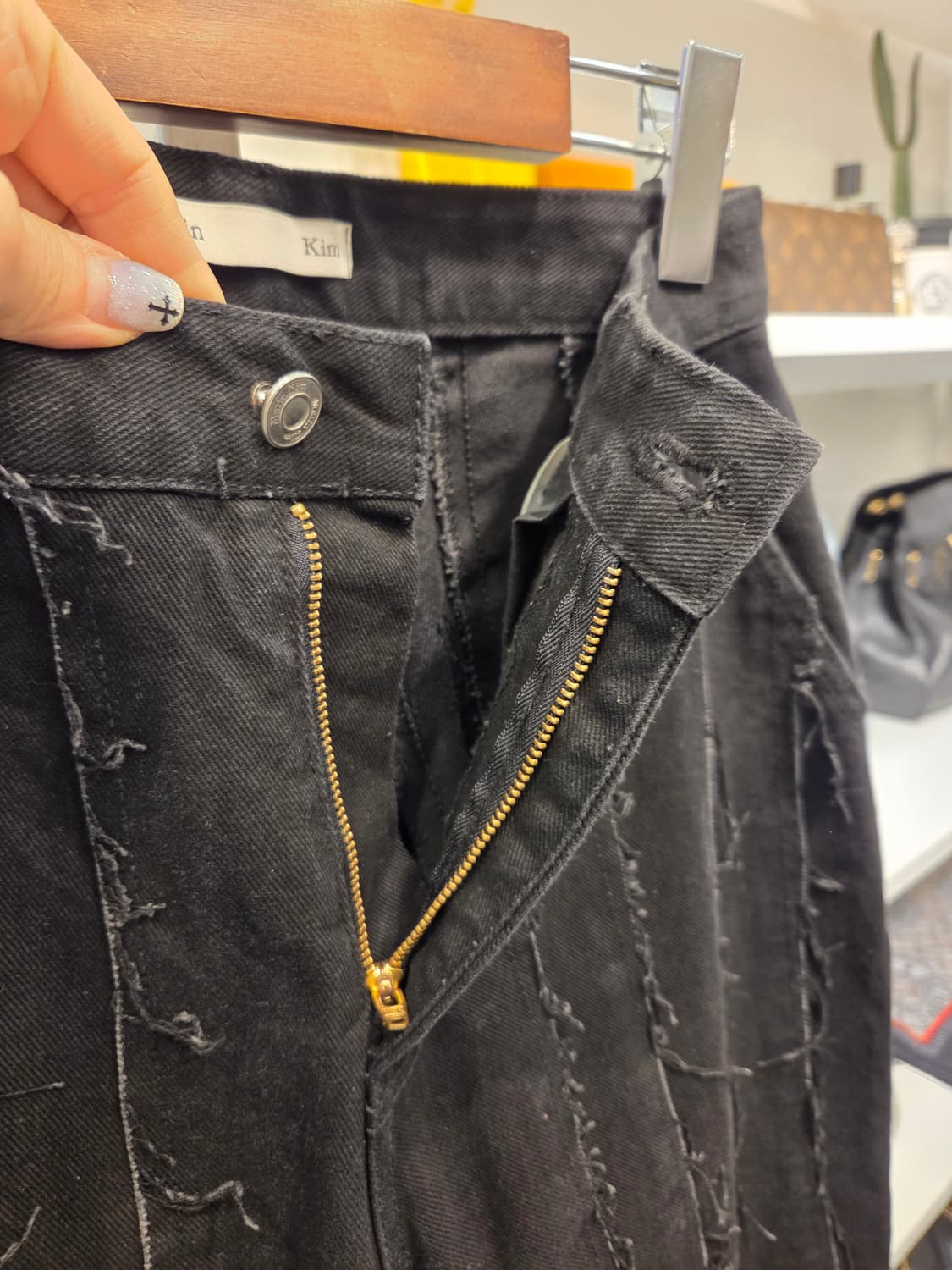 마땡킴 컷팅 프린지 블랙진 S 상품이미지5