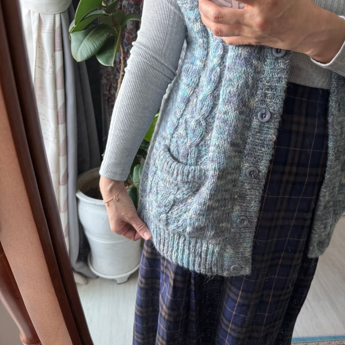 민트그레이믹스 빈티지 니트조끼 주머니 베스트 상품이미지5