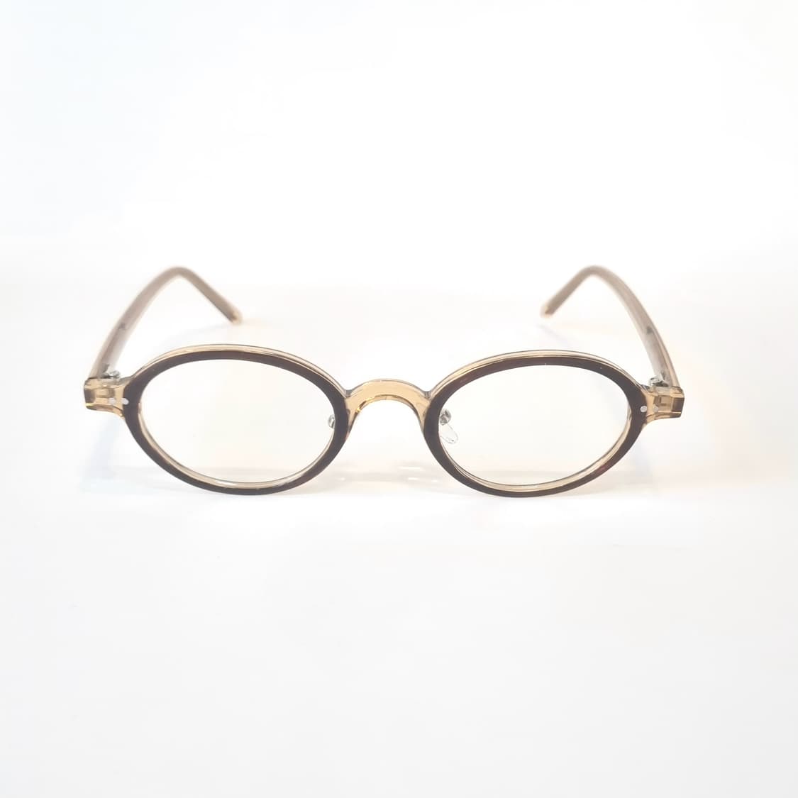 오벌 투명옐로&브라운 코받침있는 뿔테 상품이미지2