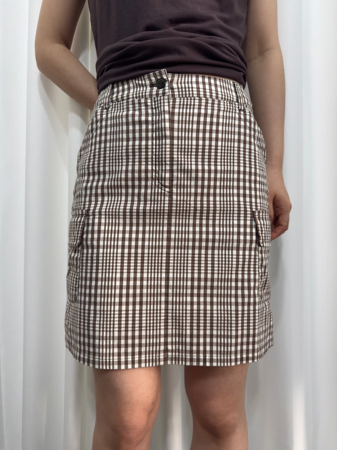 brown cargo check skirt 상품이미지2