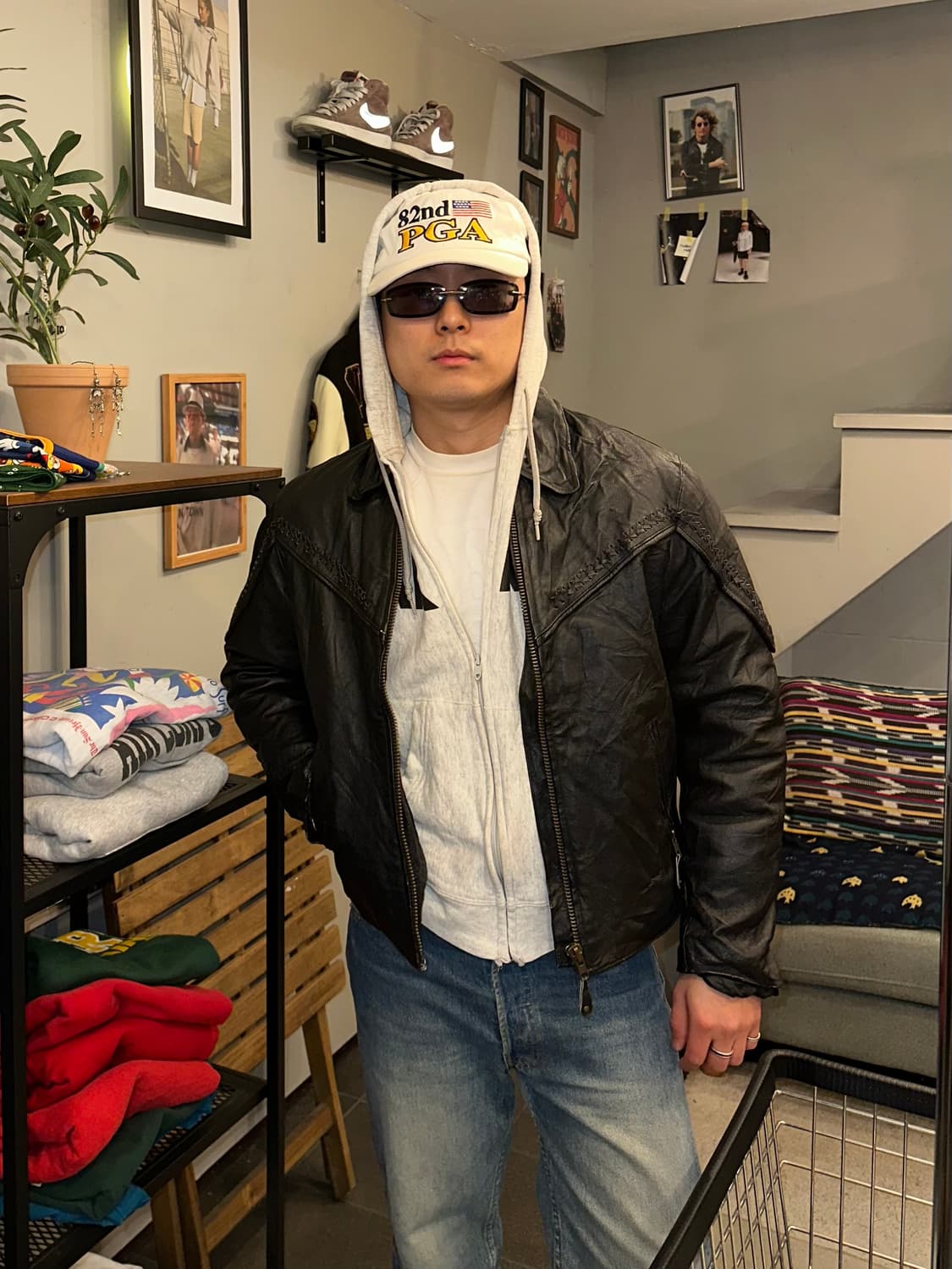 90’s American cow-leather western jacket 상품이미지1