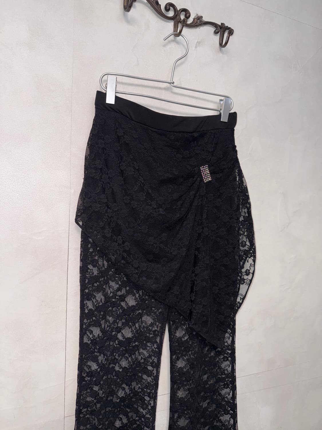 Black floral lace shirring bootscut 치마바지 상품이미지4