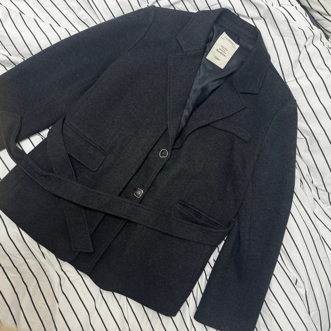 쿠오세 kuose 블레이저 자켓 타이 울 모직 아우터 차콜 상품이미지1