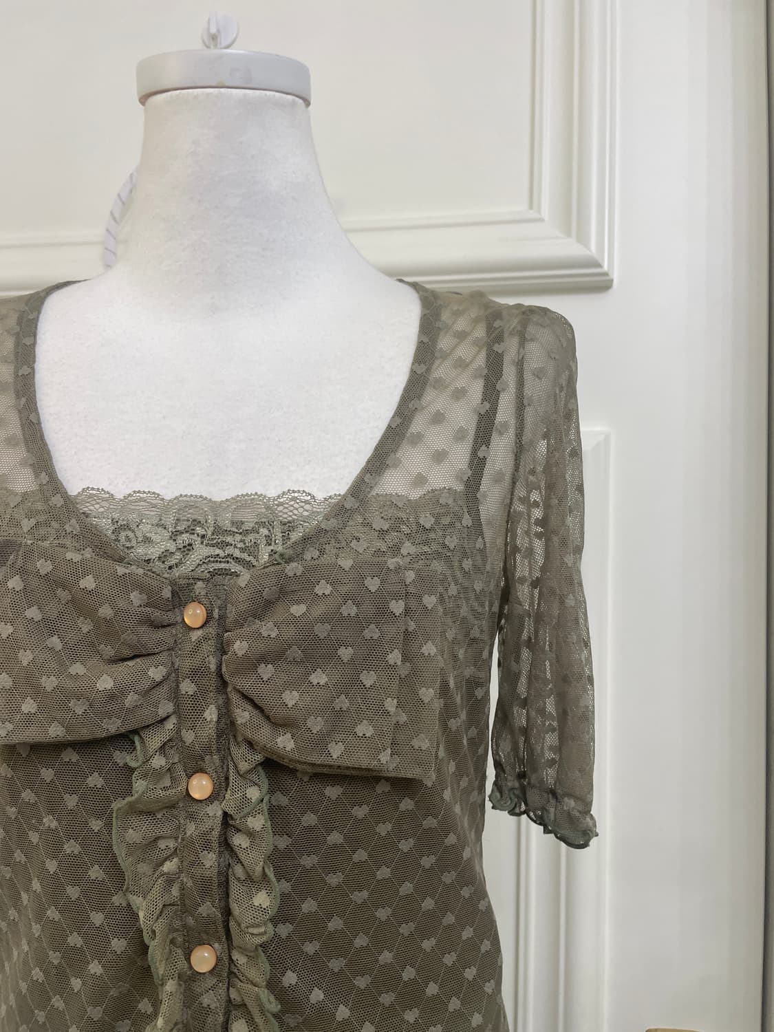 charcoal heart lace bow point top 상품이미지8