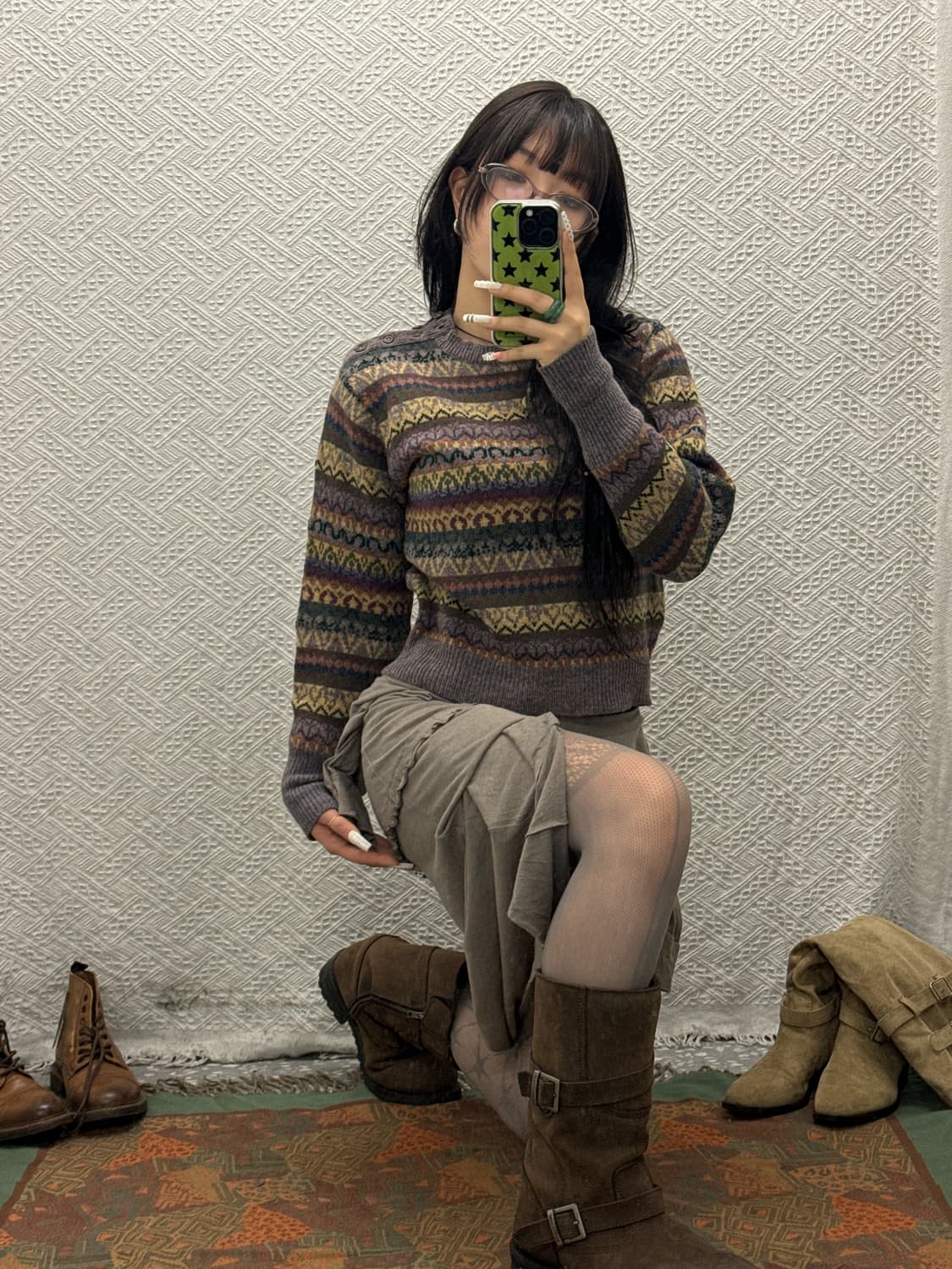 빈티지 모리 보헤미안 에스닉 인디언 패턴 니트 K0073 상품이미지1