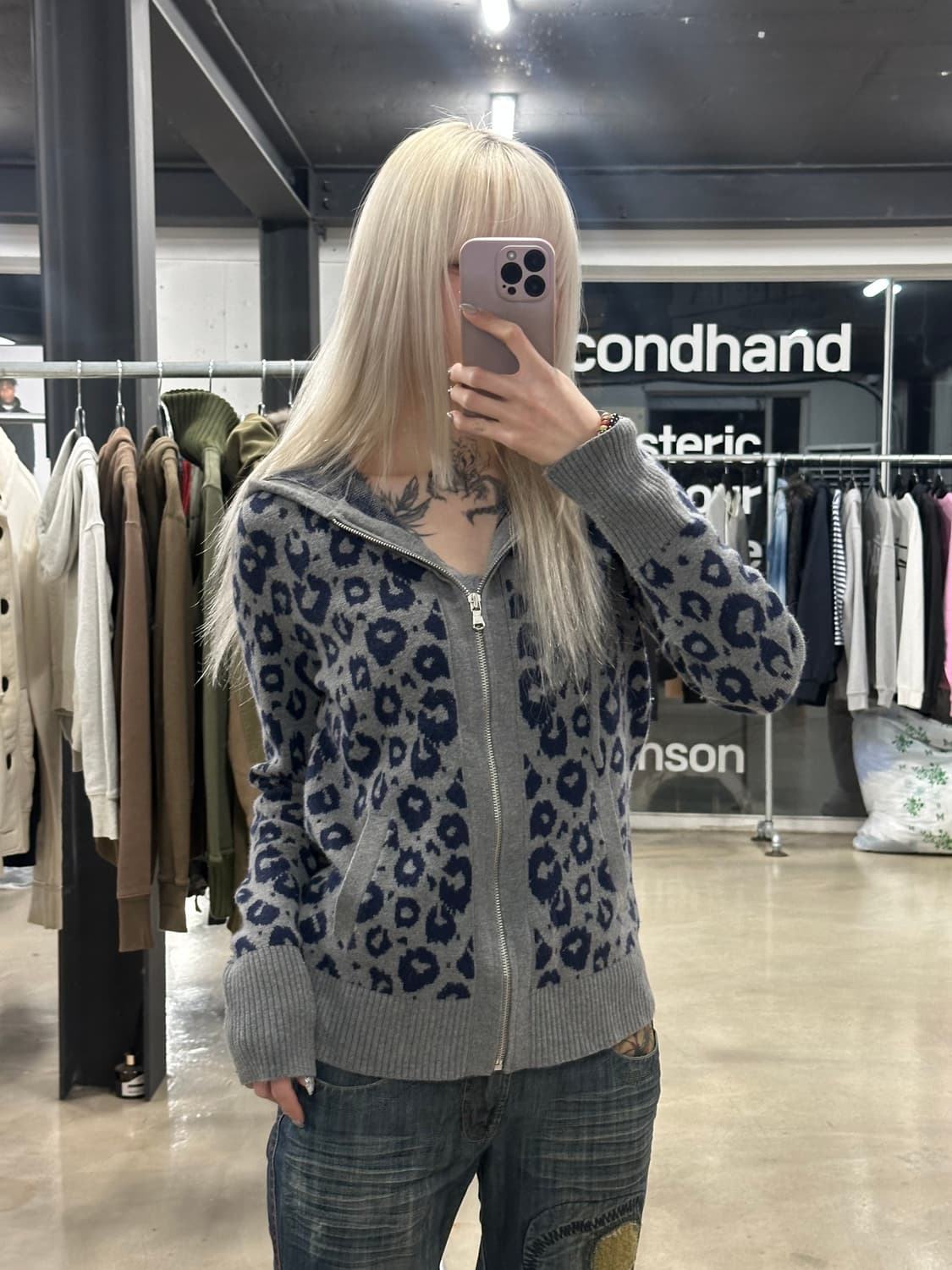 Gap 갭 레오파드 그레이 니트 후드집업 상품이미지2