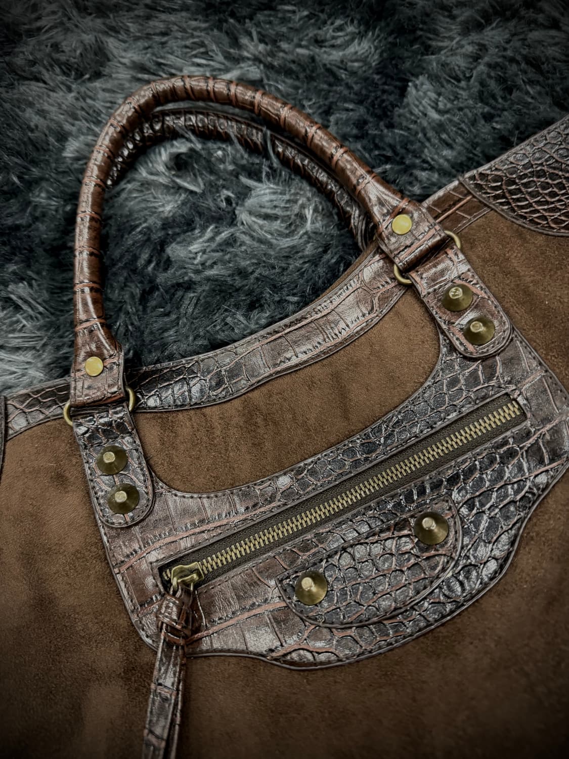 브라운 모터사이클 디자인 사각 백 상품이미지4