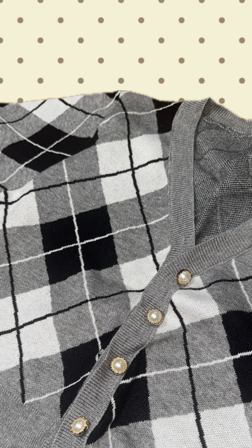 빈티지 그레이 아가일 패턴 진주 가디건 상품이미지2