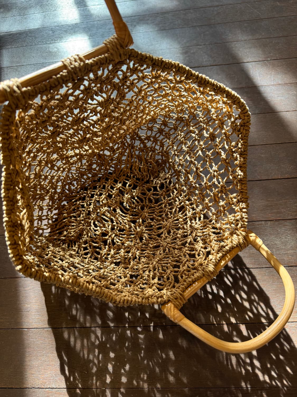 천연 우드 핸들 마크라메 네트백 / 빈티지 라탄백 상품이미지4
