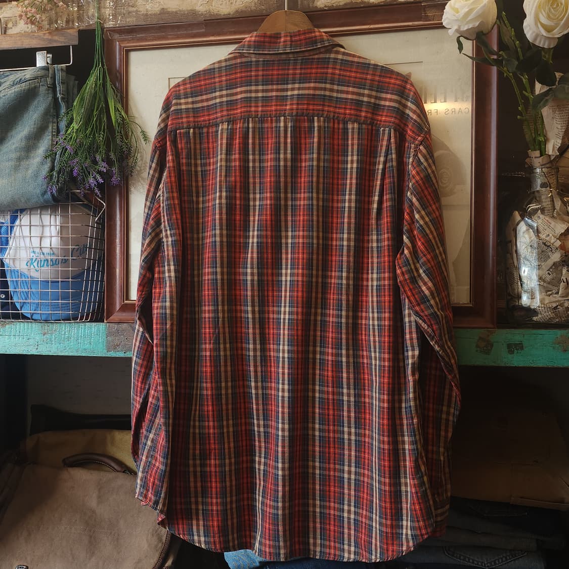 90s 켈빈클라인 플란넬 체크셔츠 체스트 포켓 워크셔츠 L 상품이미지3