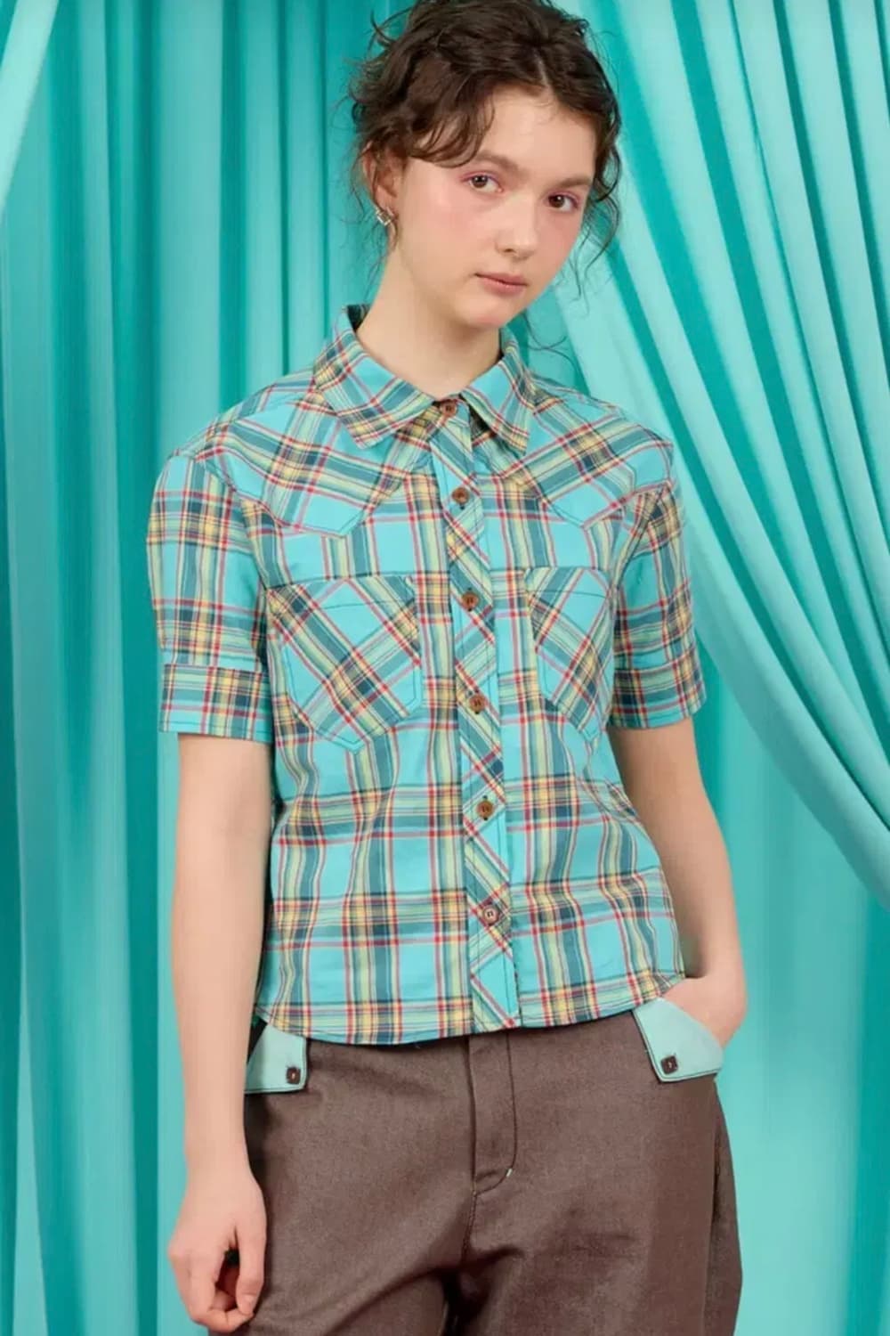 heretic 헤레틱 체크 쇼츠 슬리브 셔츠 상품이미지1