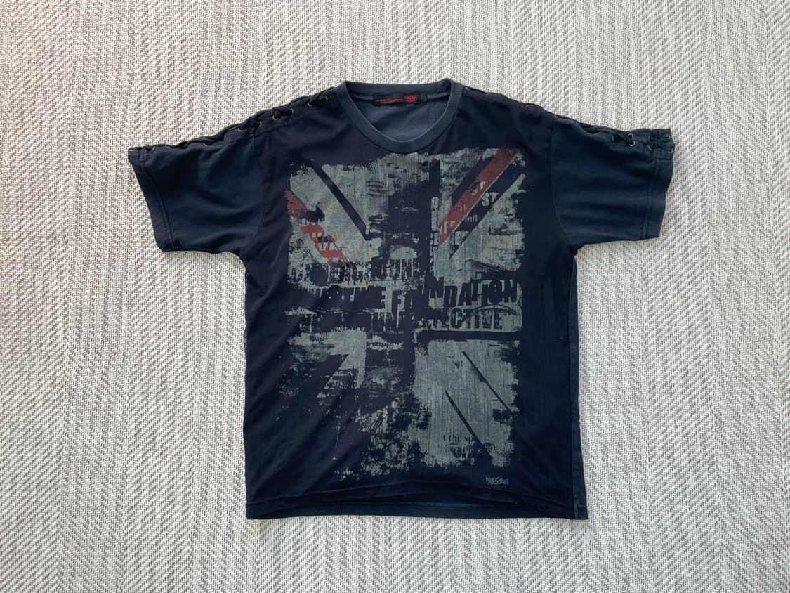 빈티지 웨스코 유니온잭 레이스 아일렛 슬리브 반팔티 J04050 상품이미지1