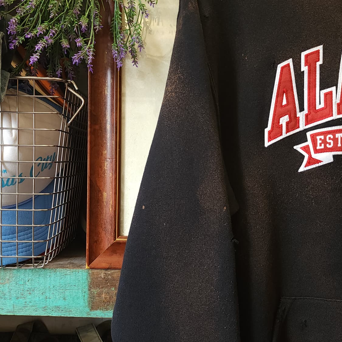 90s 러셀 후드 빈티지 스웻셔츠 러셀 썬페이딩 블랙 앨러배마 L 상품이미지6