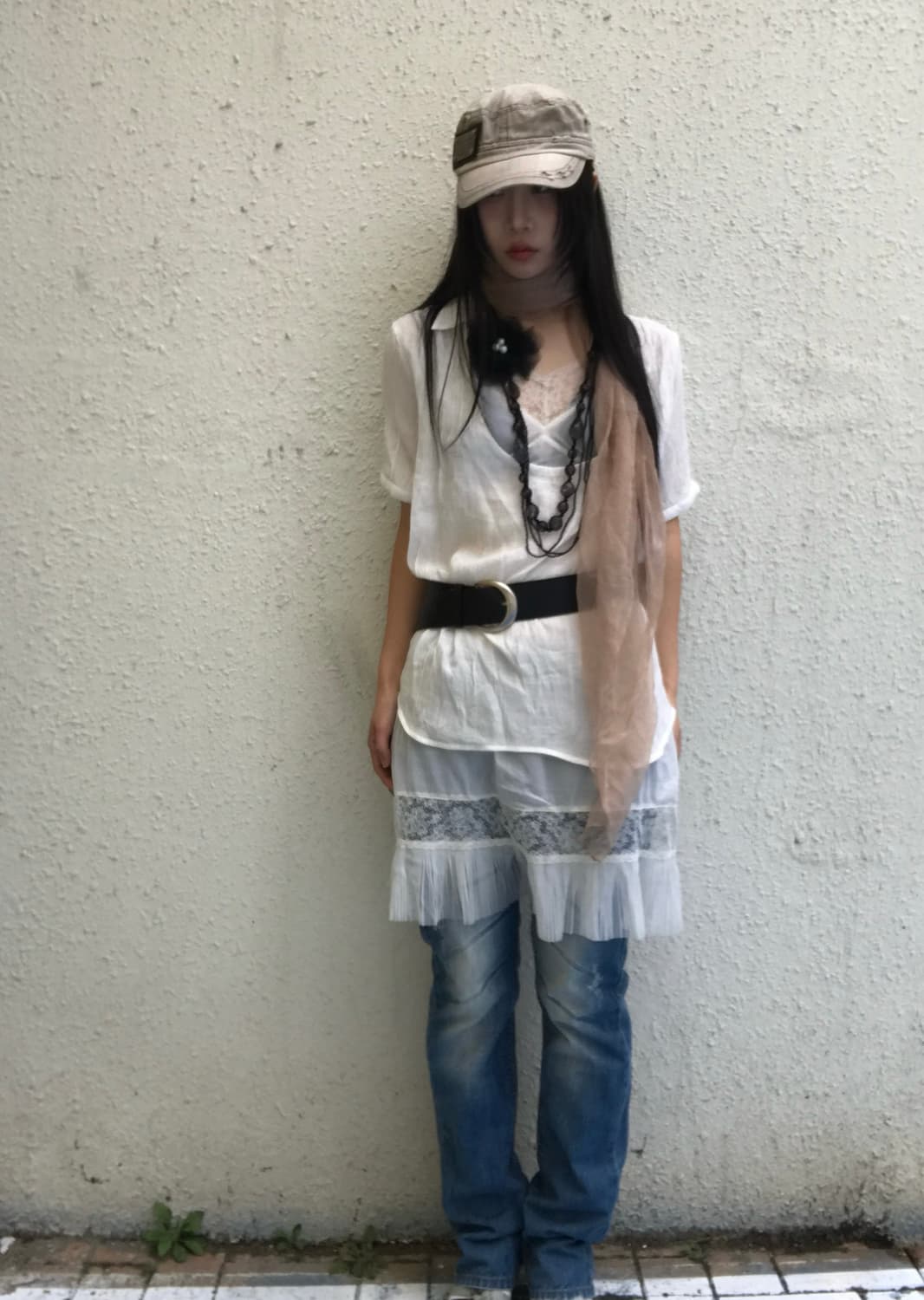 Y2k 코디세트 (탑+슬립+데님) 상품이미지2