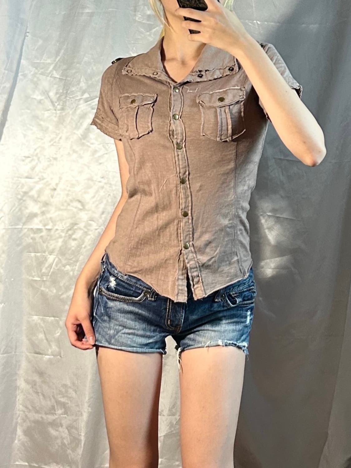 y2k buckle detailed half sleeve shirts   상품이미지1