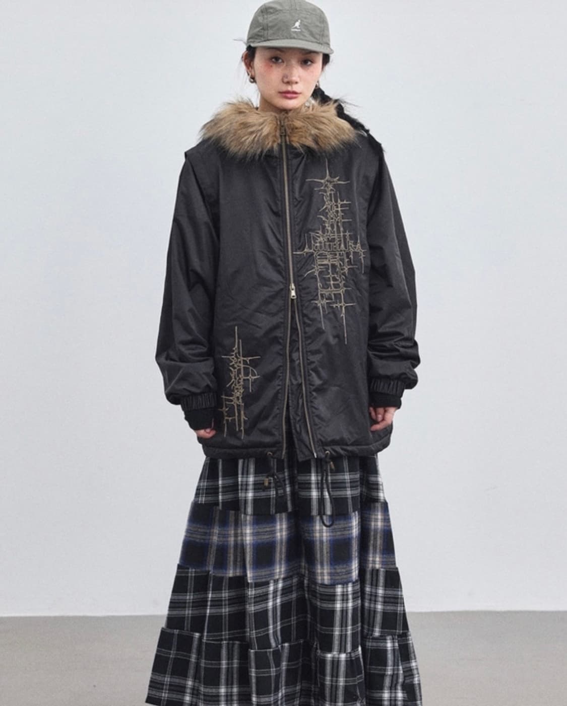 achihara 페이크퍼 윈드브레이커 자켓 블랙 s 상품이미지1