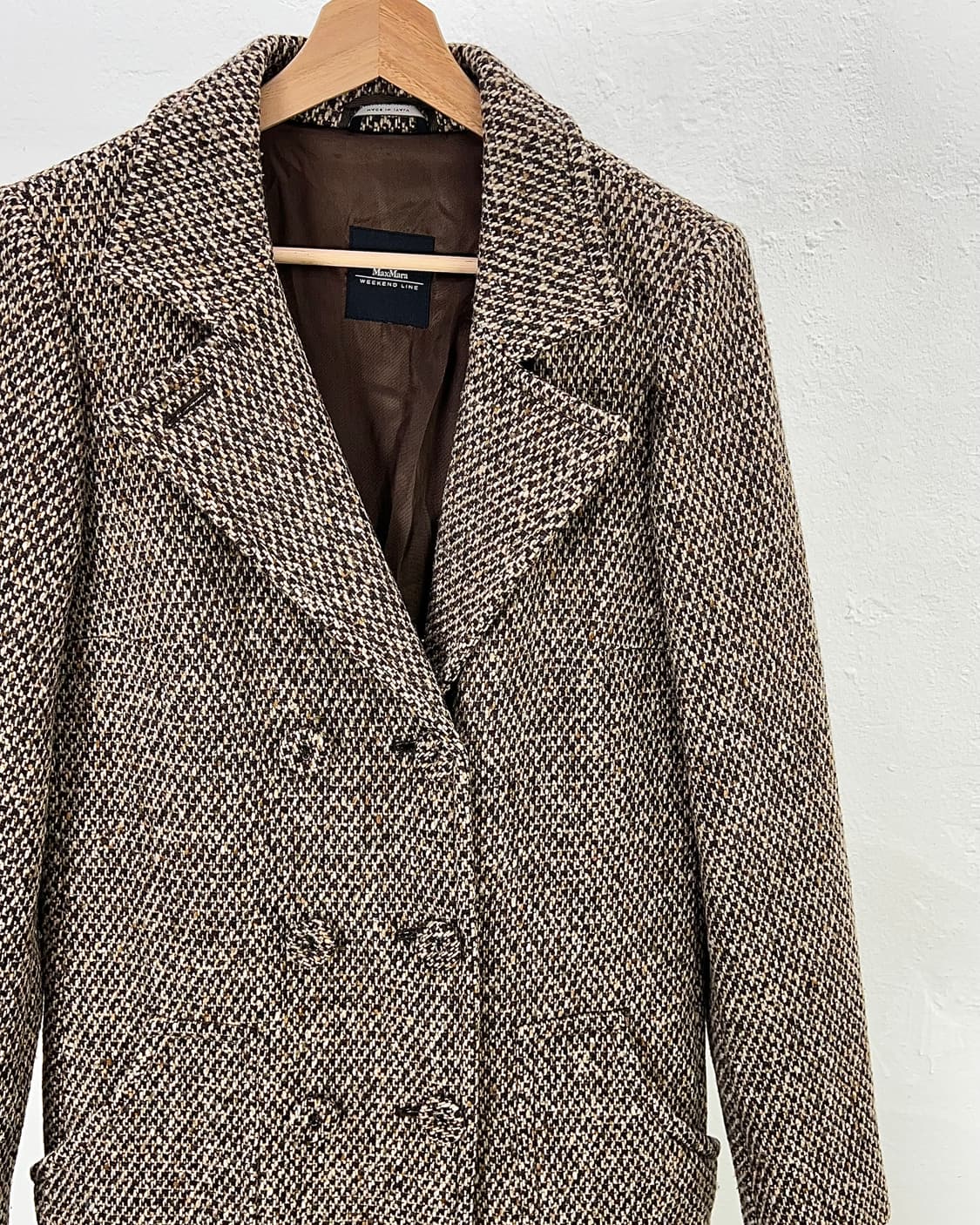 막스 마라 하운드 투스 체크 울 헤링본 롱 코트 상품이미지3