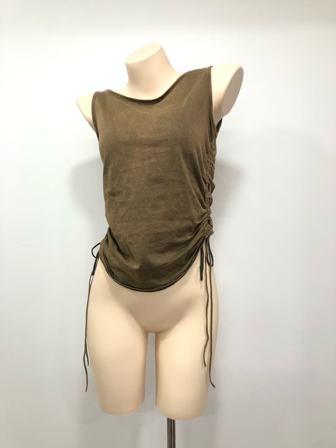 khaki brown side shirring sleeveless 상품이미지1