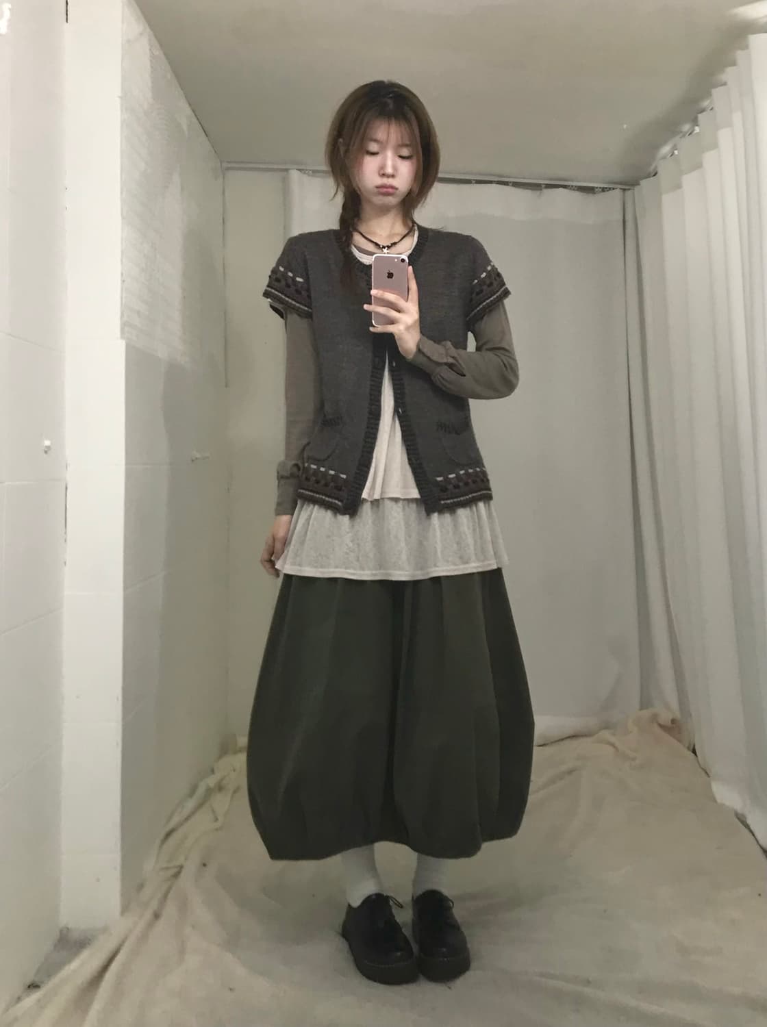 빈티지 뮤트 카키 브라운 히피 모리 코디 세트 상품이미지3