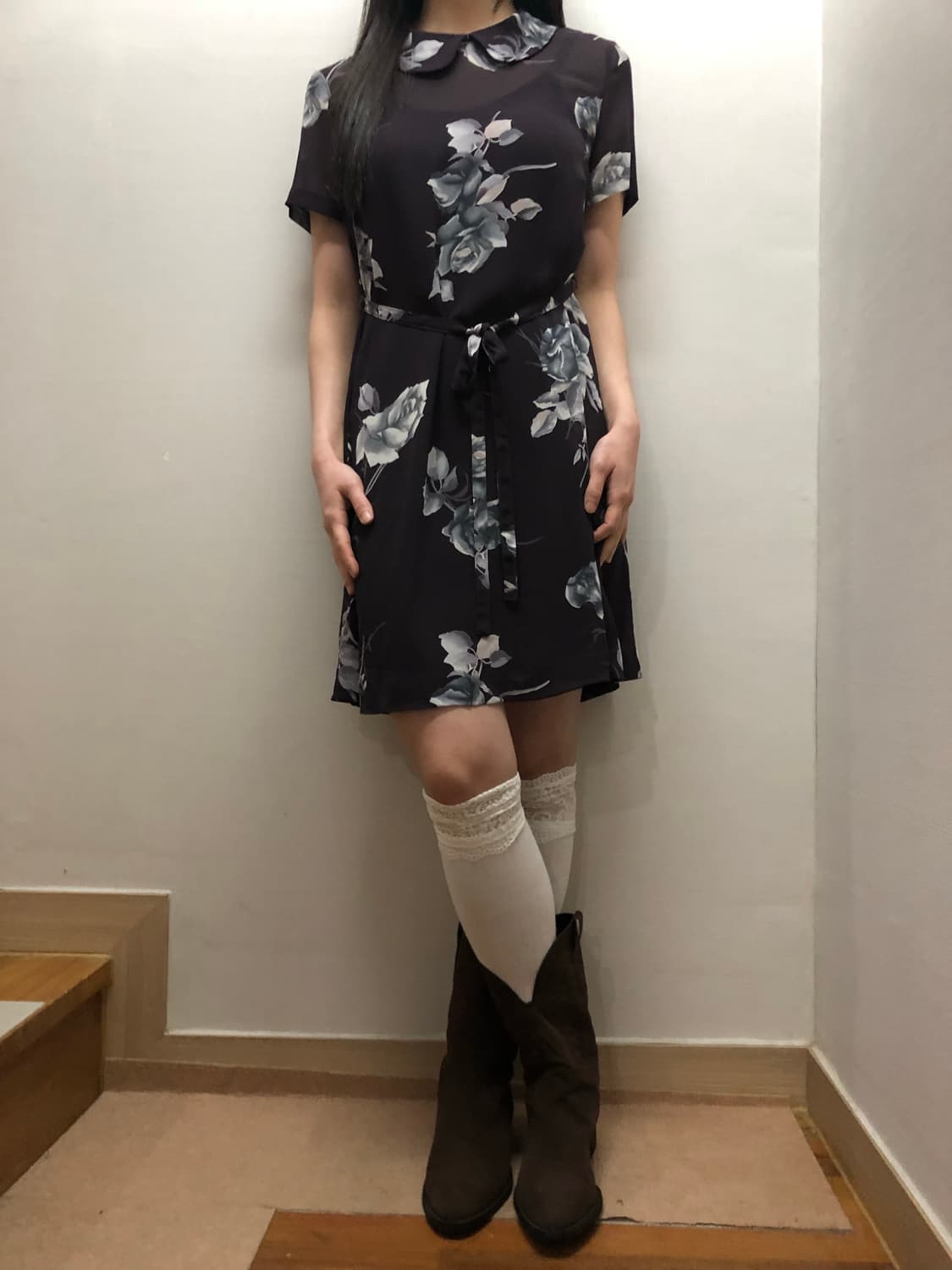빈티지 브라운 플라워 원피스 상품이미지2