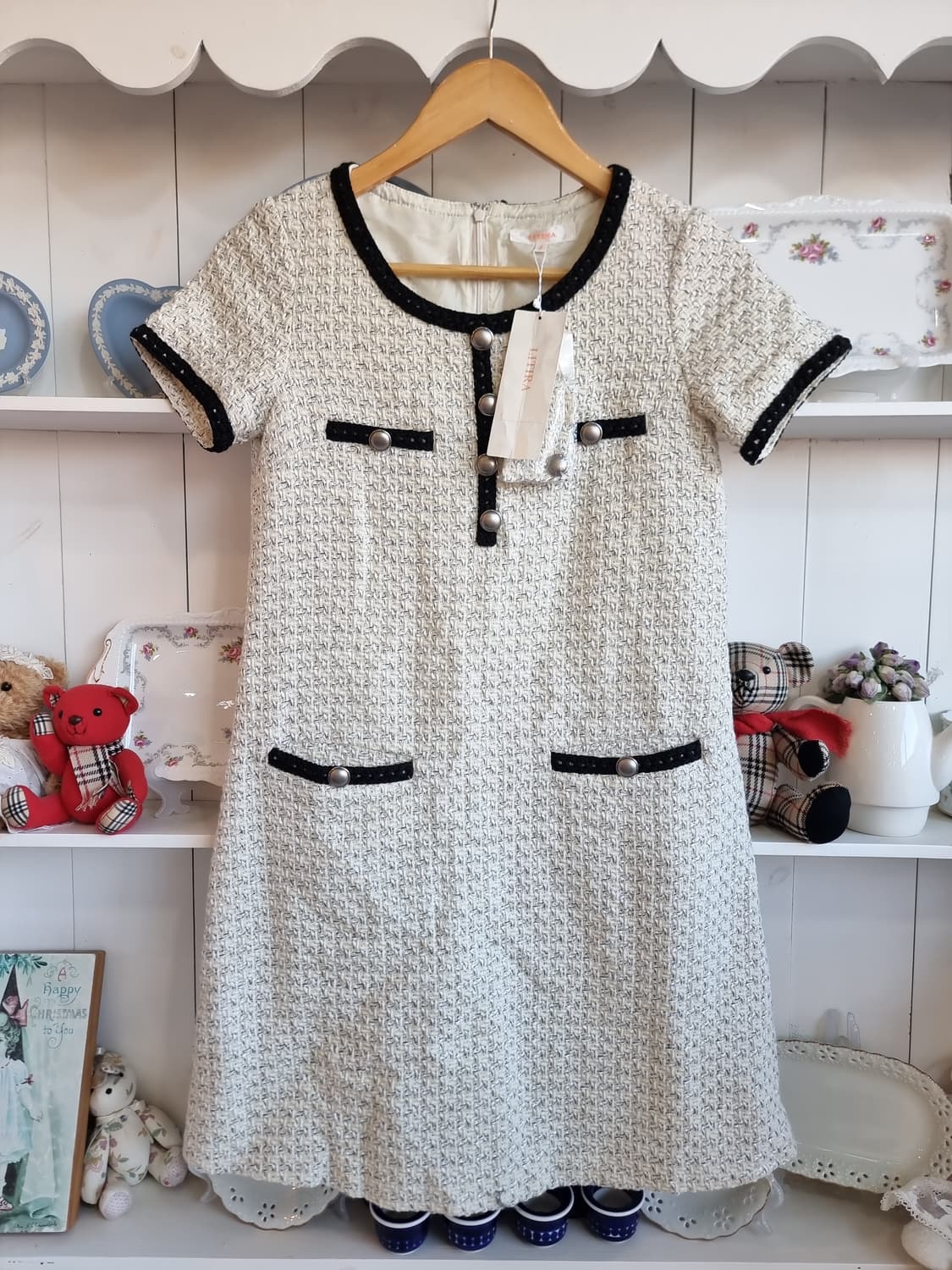 트위드 블랙 트리밍  원피스 상품이미지1