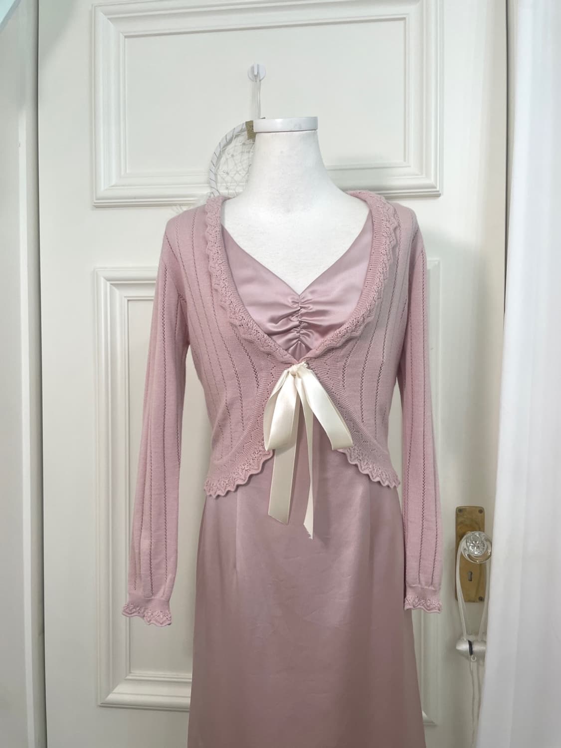 pink crochet lovely bolero&EF-DE satin s 상품이미지5
