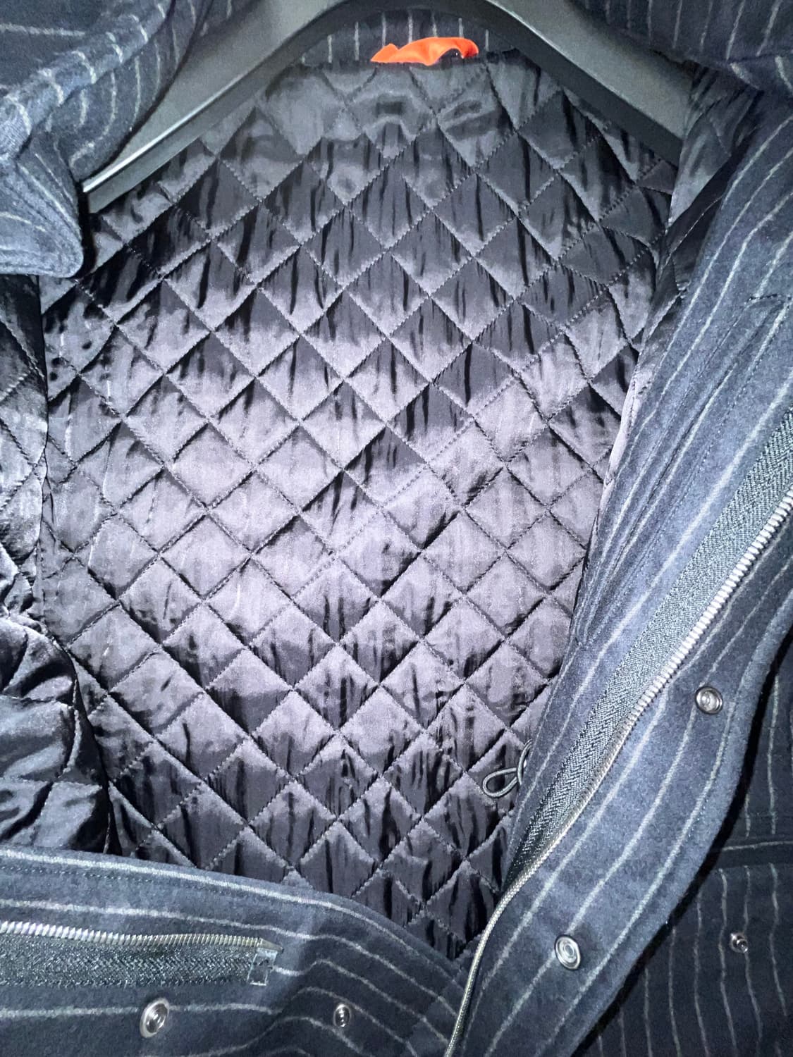 폴스미스  블랙 투포켓 스트라이프 패턴 디테일 하이넥 미디 울코트 상품이미지5