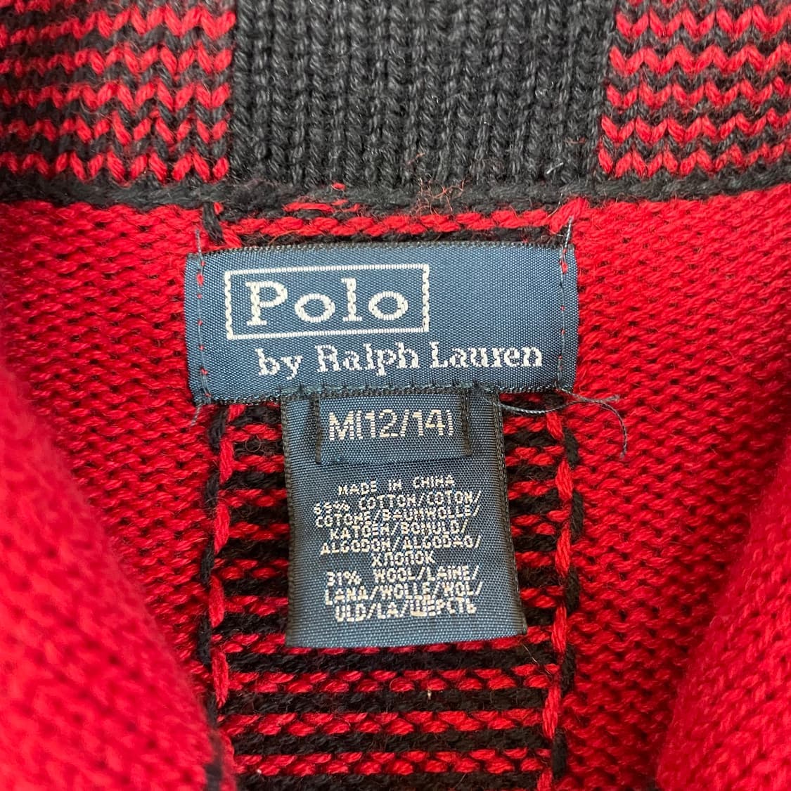 폴로 랄프로렌 레드블랙 체크 숄카라 니트 가디건 M(12-14) 상품이미지5