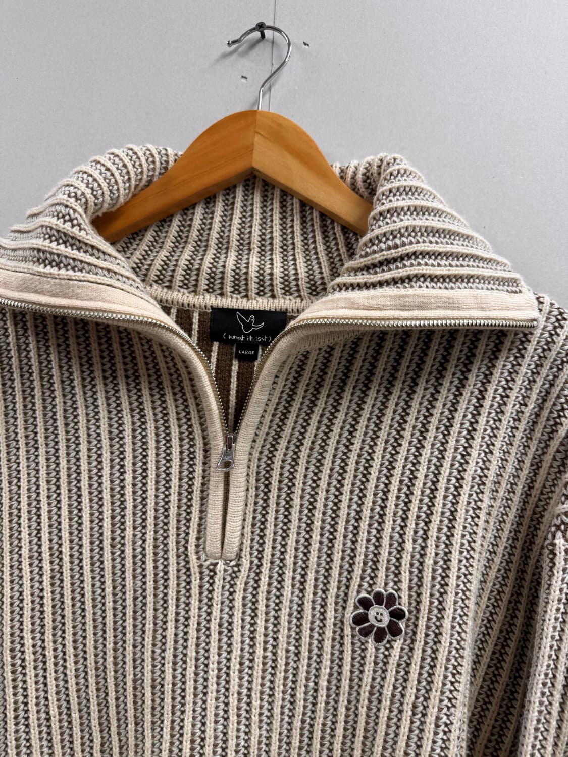 남성 100 / 와릿이즌 반집업 니트 베이지 상품이미지3