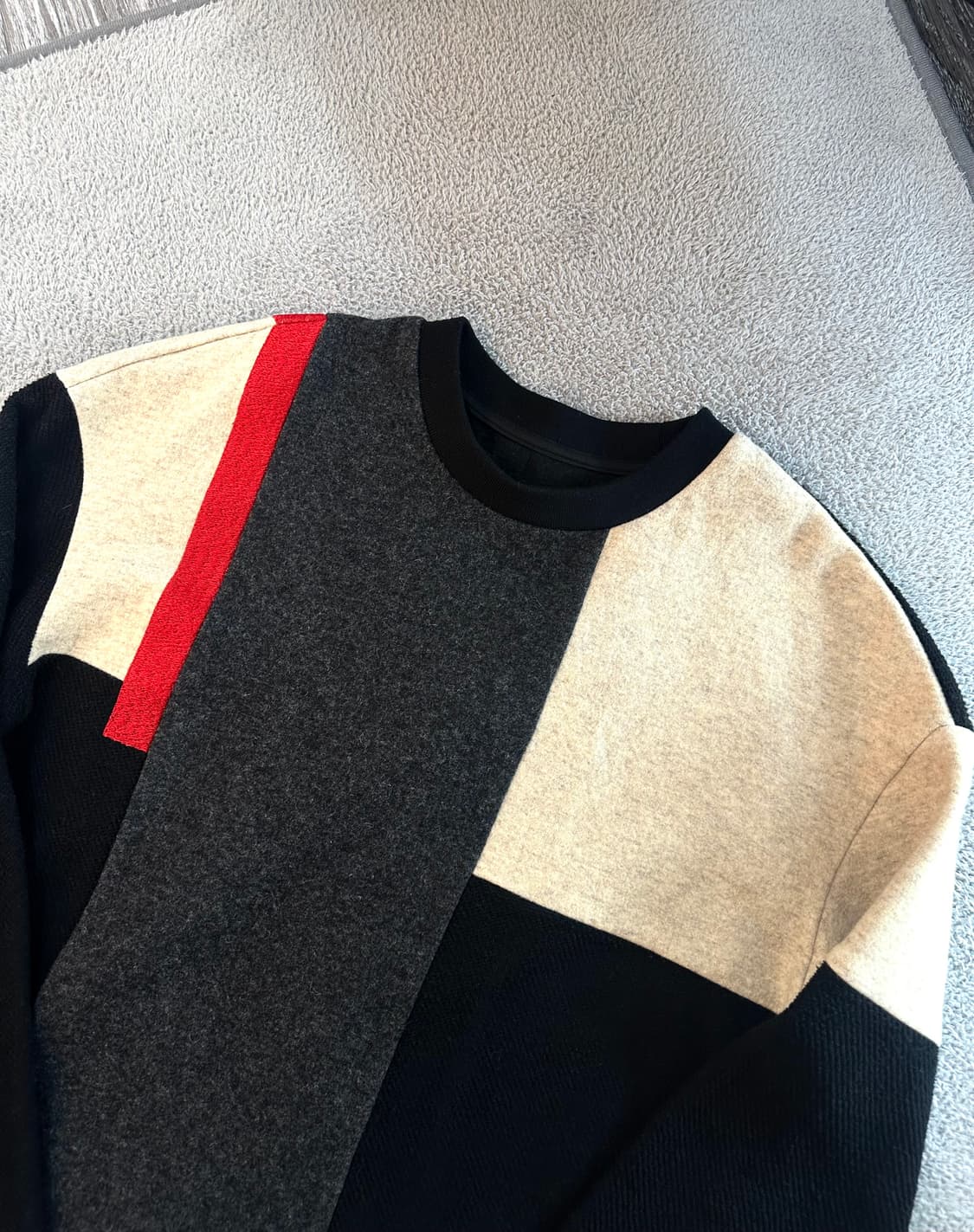 95~100/ 시스템옴므 배색 블럭 니트 오버핏 맨투맨 상품이미지3