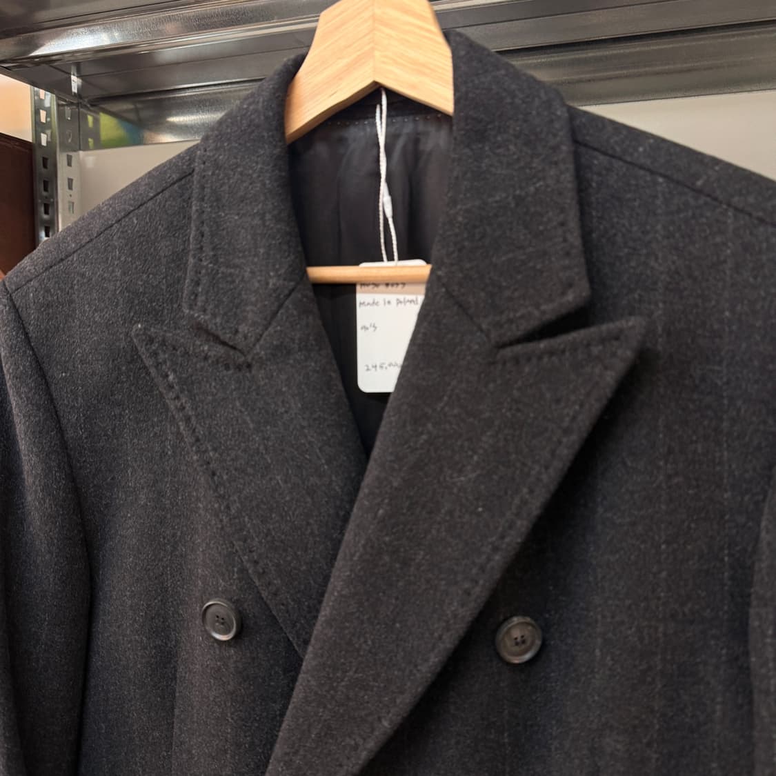 90S 휴고 보스 폴란드생산  블랙 버진울 혼방 스트라이프 코트 상품이미지3