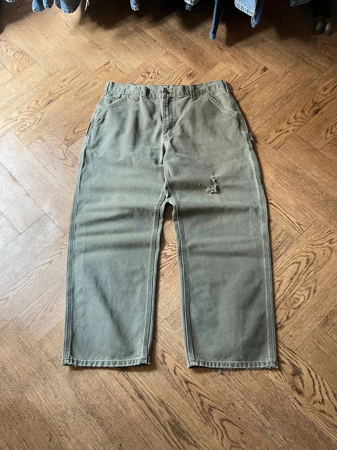 [36]칼하트 USA 빈티지 데미지드 모스그린 싱글니 카펜터 워크 팬츠 상품이미지1