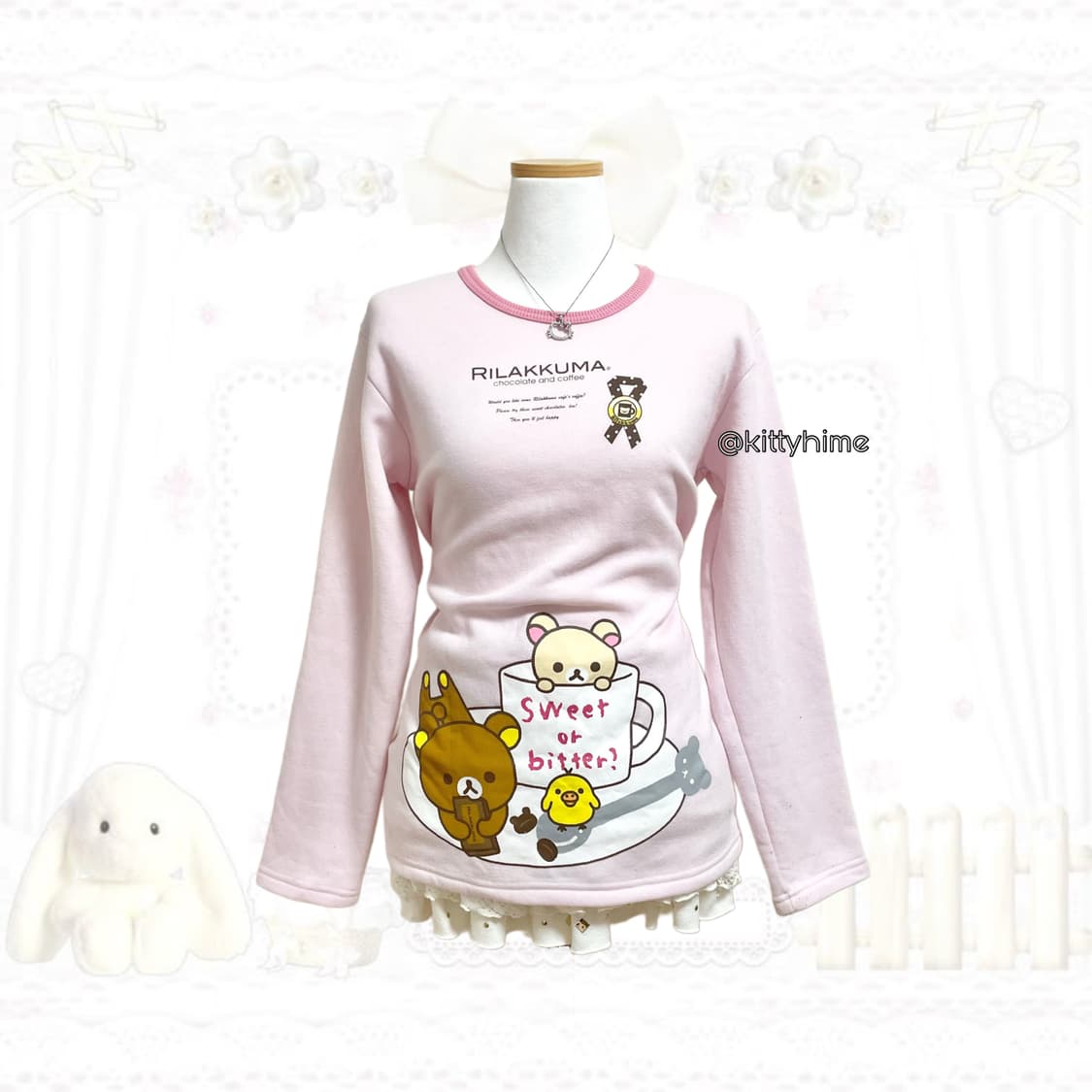 Rilakkuma 고전 리락쿠마 핑크 롱슬리브 리락쿠마티셔츠 코리락쿠마 상품이미지1
