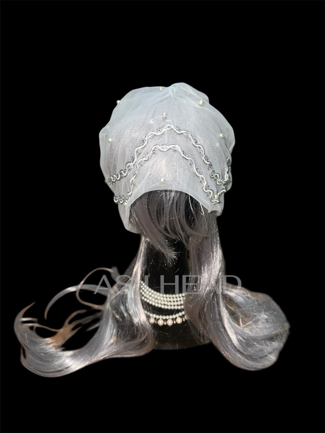 시스루 매쉬 진주 레이스 핸드메이드 롱 비니 상품이미지1