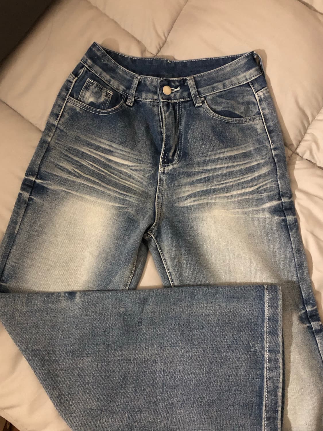 워싱 로우라이즈 세미와이드 데님팬츠 상품이미지1