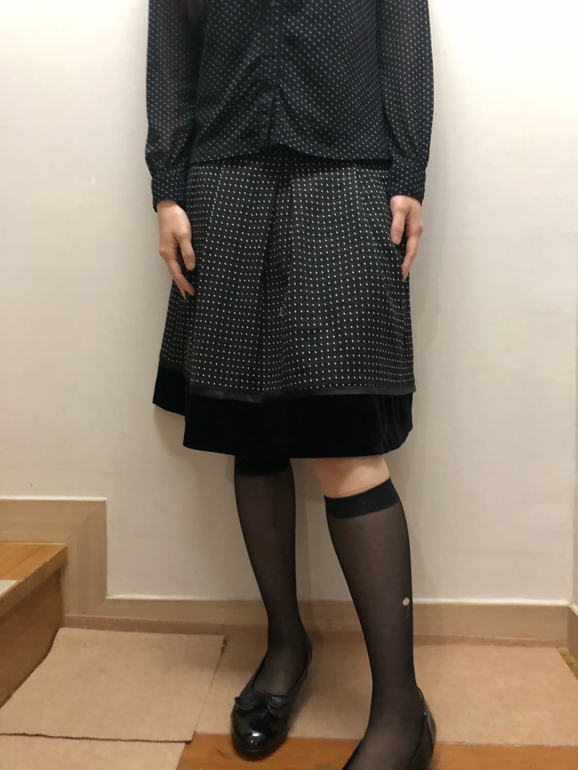 빈티지 블랙 도트 미디 스커트 상품이미지5