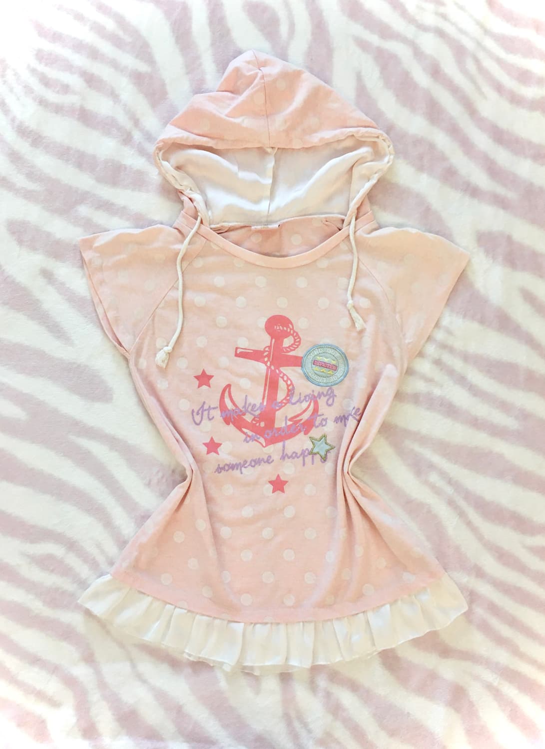 연핑크 도트 닻 별 후드 티셔츠 조지후쿠 히메갸루 땡땡이 모리걸 상품이미지1