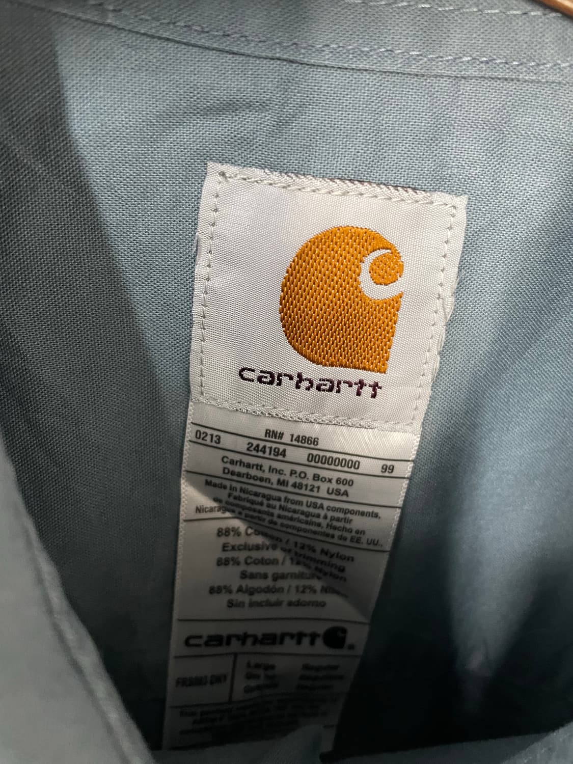 칼하트 연하늘색 빅사이즈 워크 반팔 셔츠 H2294 상품이미지5